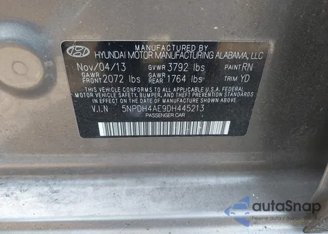 2013 Hyundai Elantra Gls из США, поврежденный, VIN 5NPDH4AE9DH445213